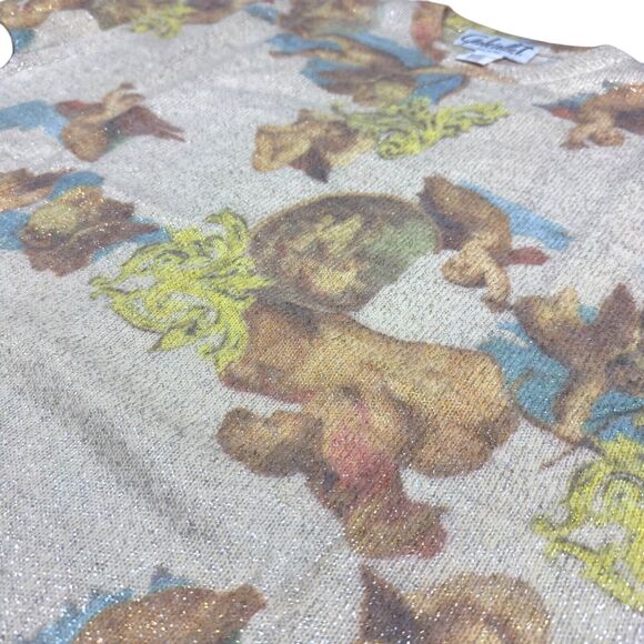 VTG Gabriella T Sweater Women's 1X Italy Cupid Angel Sparkle Beige Lambswool NWT - Picture 6 of 10